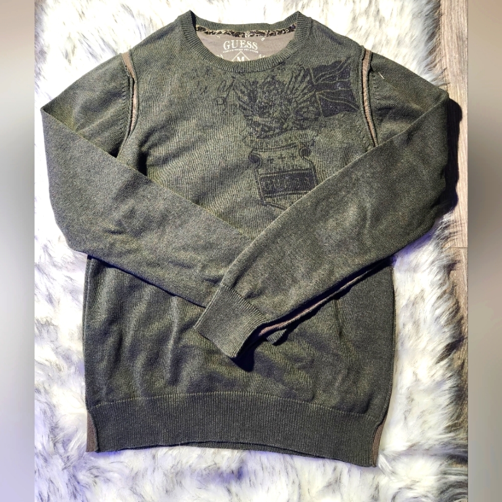 Men's olive green Guess sweater
